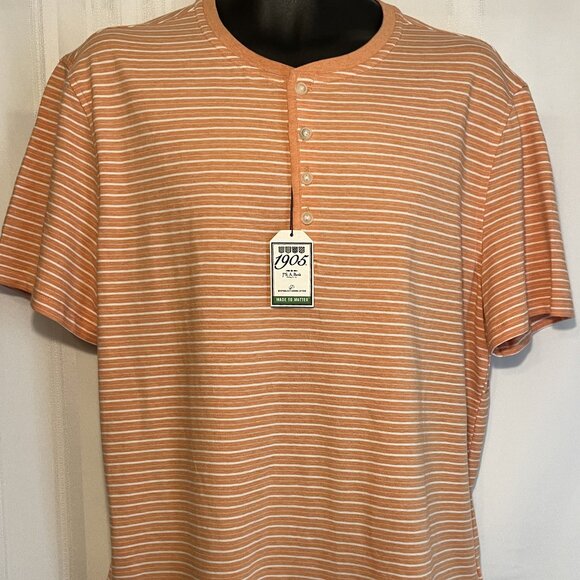 NWT Jos. A Bank 1905 Collection Men's SS Tailored Fit Orange Striped Henley LRG - Picture 1 of 7